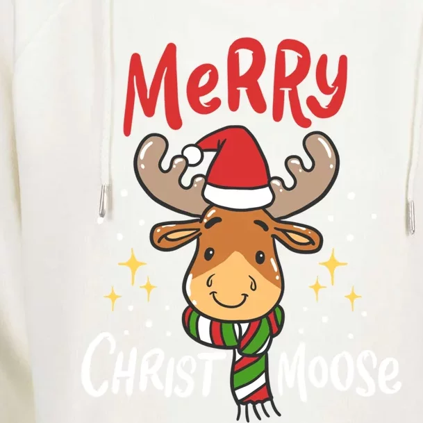 Merry Christmas Christmoose Moose Reindeer Antler Funny Gift Meaningful Gift Womens Funnel Neck Pullover Hood