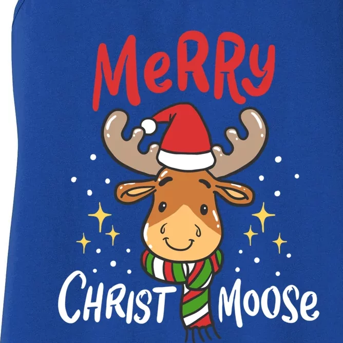 Merry Christmas Christmoose Moose Reindeer Antler Funny Gift Meaningful Gift Women's Racerback Tank