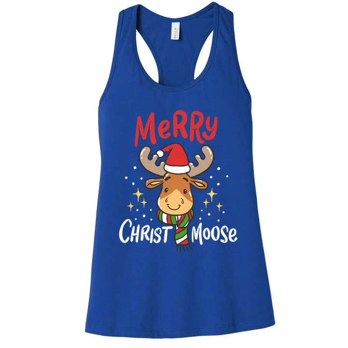 Merry Christmas Christmoose Moose Reindeer Antler Funny Gift Meaningful Gift Women's Racerback Tank