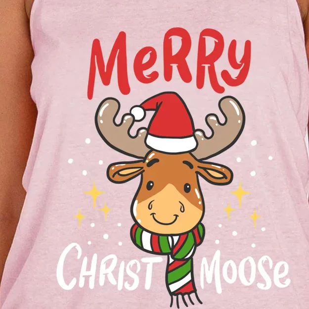 Merry Christmas Christmoose Moose Reindeer Antler Funny Gift Meaningful Gift Women's Knotted Racerback Tank