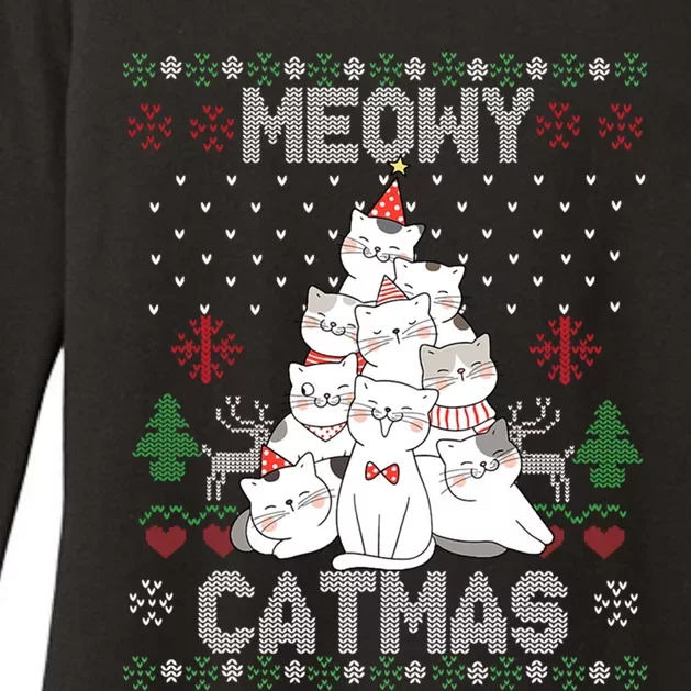 Meowy Catmas Cute Cats Christmas Tree Ugly Sweater For Lover Gift Womens CVC Long Sleeve Shirt