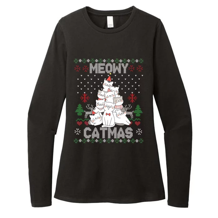 Meowy Catmas Cute Cats Christmas Tree Ugly Sweater For Lover Gift Womens CVC Long Sleeve Shirt