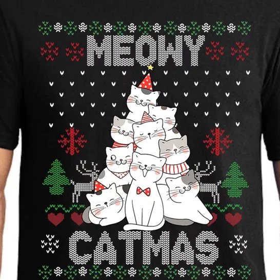 Meowy Catmas Cute Cats Christmas Tree Ugly Sweater For Lover Gift Pajama Set