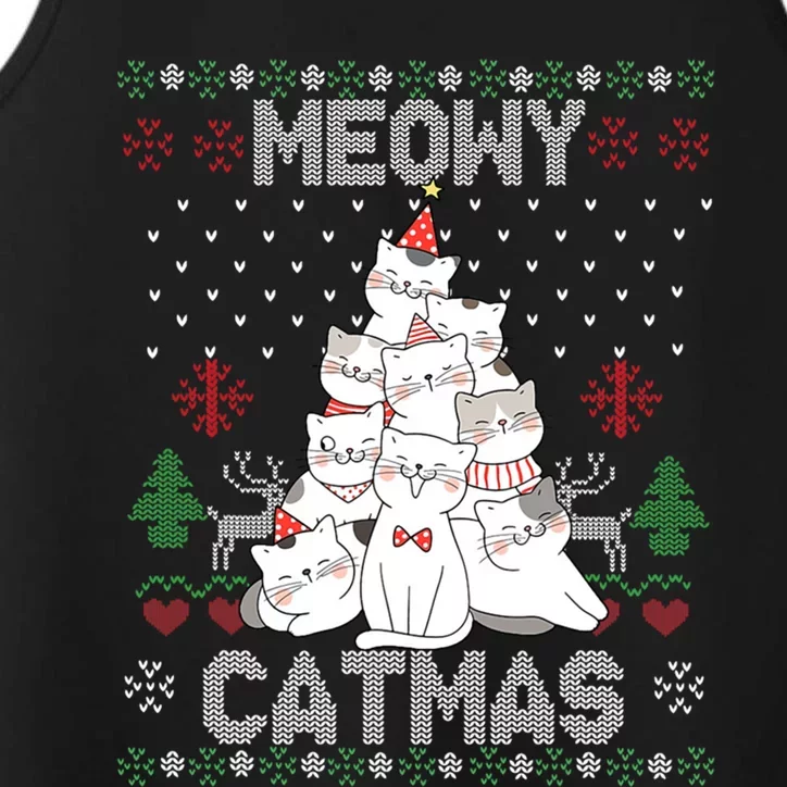 Meowy Catmas Cute Cats Christmas Tree Ugly Sweater For Lover Gift Performance Tank