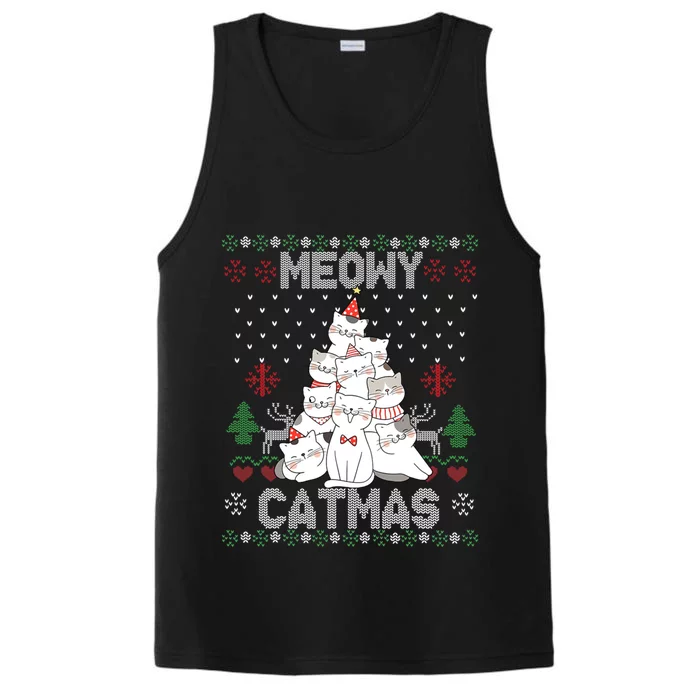 Meowy Catmas Cute Cats Christmas Tree Ugly Sweater For Lover Gift Performance Tank