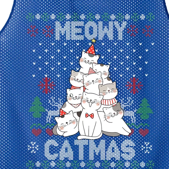 Meowy Catmas Cute Cats Christmas Tree Ugly Sweater For Lover Gift Mesh Reversible Basketball Jersey Tank