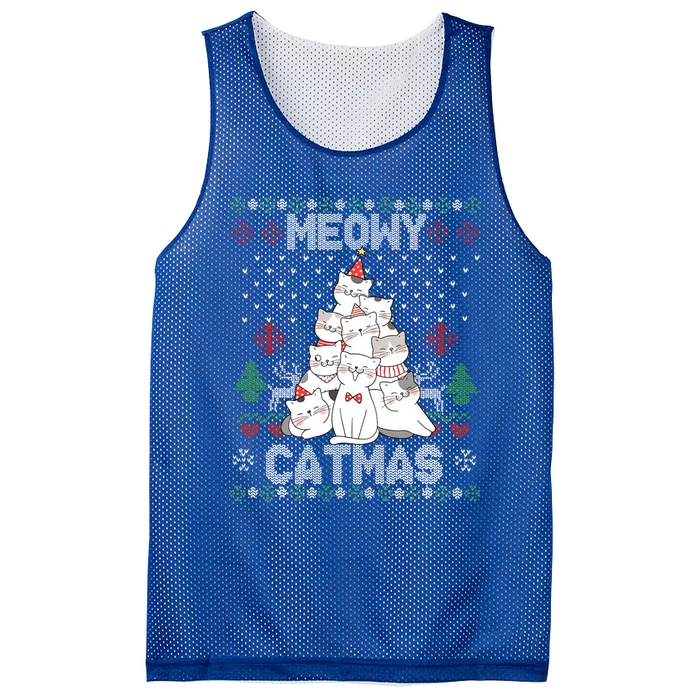 Meowy Catmas Cute Cats Christmas Tree Ugly Sweater For Lover Gift Mesh Reversible Basketball Jersey Tank