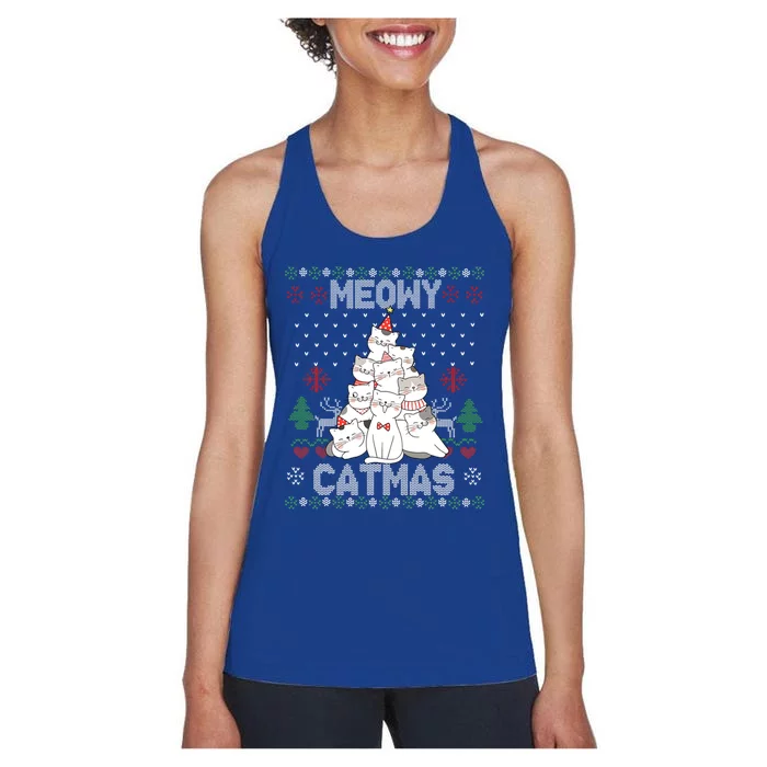 Meowy Catmas Cute Cats Christmas Tree Ugly Sweater For Lover Gift Women's Racerback Tank