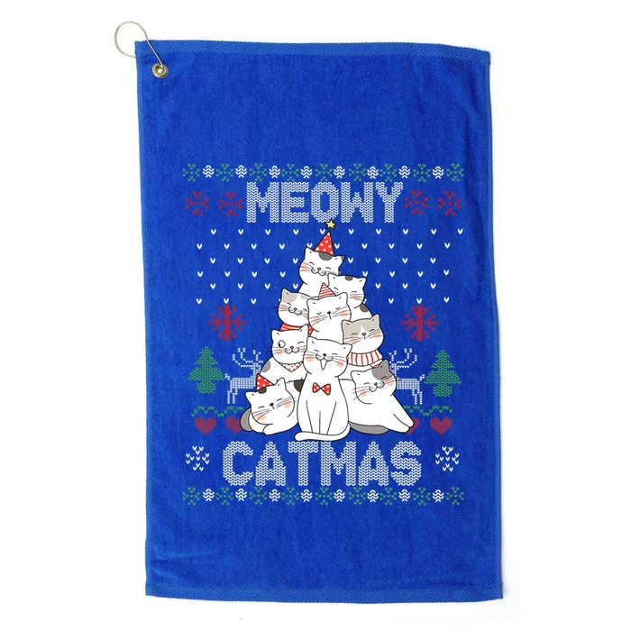 Meowy Catmas Cute Cats Christmas Tree Ugly Sweater For Lover Gift Platinum Collection Golf Towel