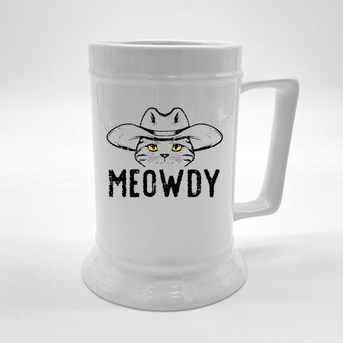 Meowdy Cat Cowboy Funny Meme Country Texas Front & Back Beer Stein