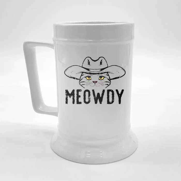 Meowdy Cat Cowboy Funny Meme Country Texas Front & Back Beer Stein