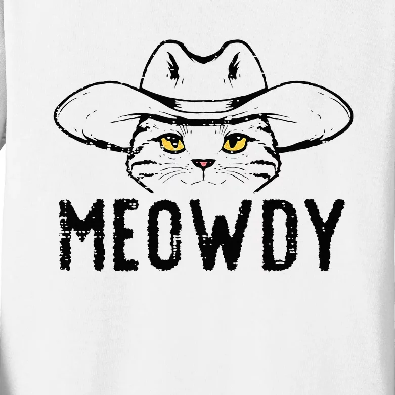 Meowdy Cat Cowboy Funny Meme Country Texas Kids Long Sleeve Shirt