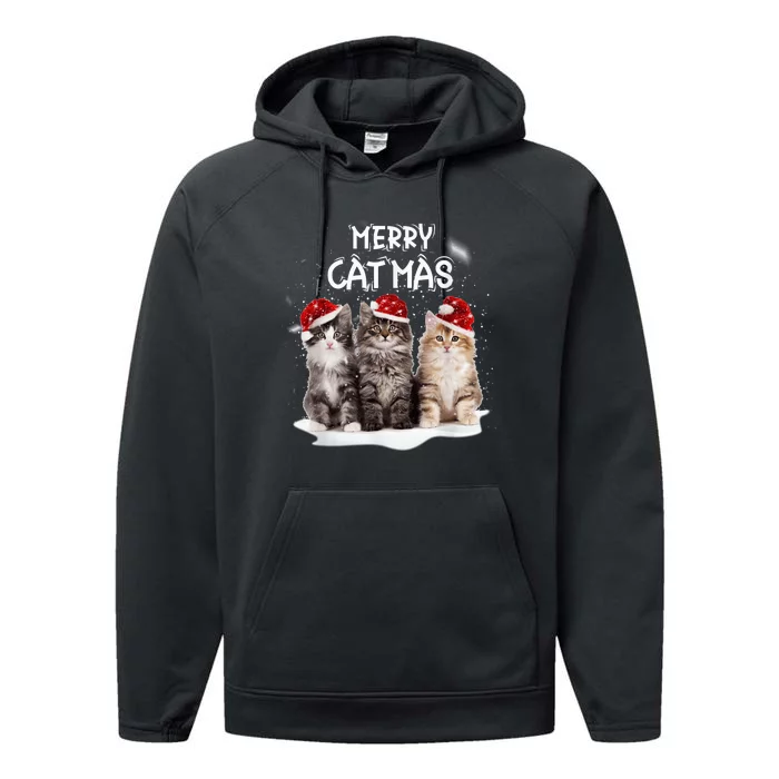 Merry Catmas Christmas Tree Santa Kitten Xmas Cute Cat Mom Performance Fleece Hoodie