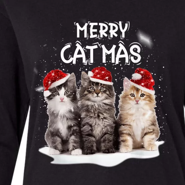 Merry Catmas Christmas Tree Santa Kitten Xmas Cute Cat Mom Womens Cotton Relaxed Long Sleeve T-Shirt