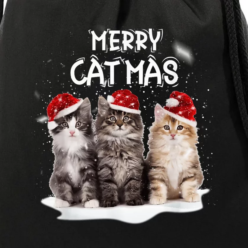 Merry Catmas Christmas Tree Santa Kitten Xmas Cute Cat Mom Drawstring Bag