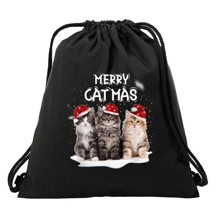 Merry Catmas Christmas Tree Santa Kitten Xmas Cute Cat Mom Drawstring Bag