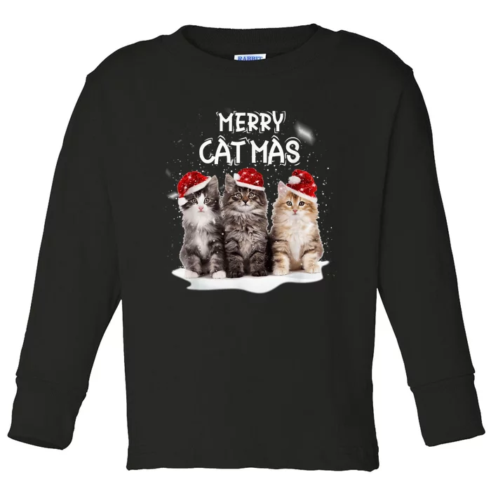 Merry Catmas Christmas Tree Santa Kitten Xmas Cute Cat Mom Toddler Long Sleeve Shirt