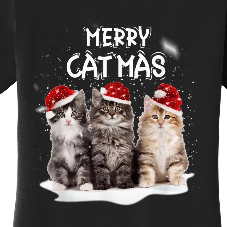 Merry Catmas Christmas Tree Santa Kitten Xmas Cute Cat Mom Women's T-Shirt