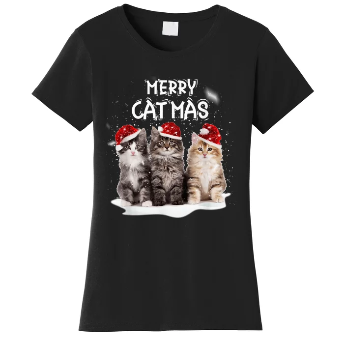 Merry Catmas Christmas Tree Santa Kitten Xmas Cute Cat Mom Women's T-Shirt