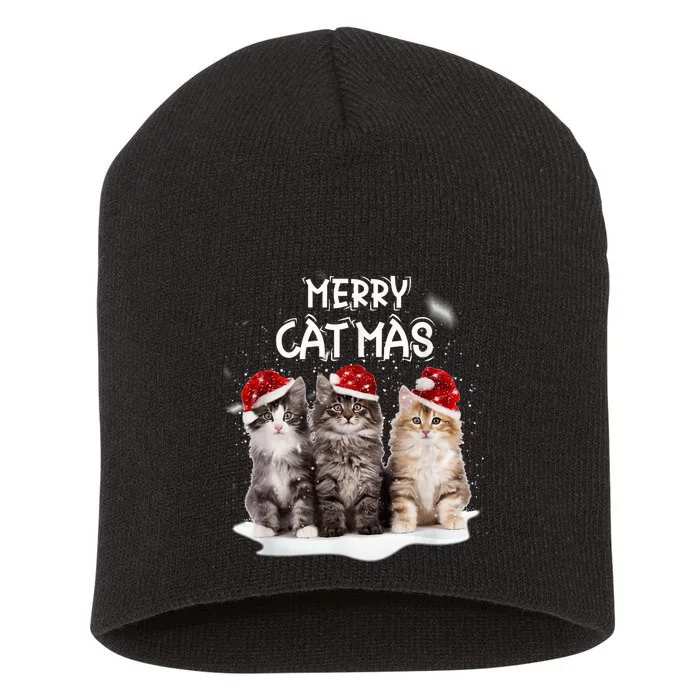 Merry Catmas Christmas Tree Santa Kitten Xmas Cute Cat Mom Short Acrylic Beanie