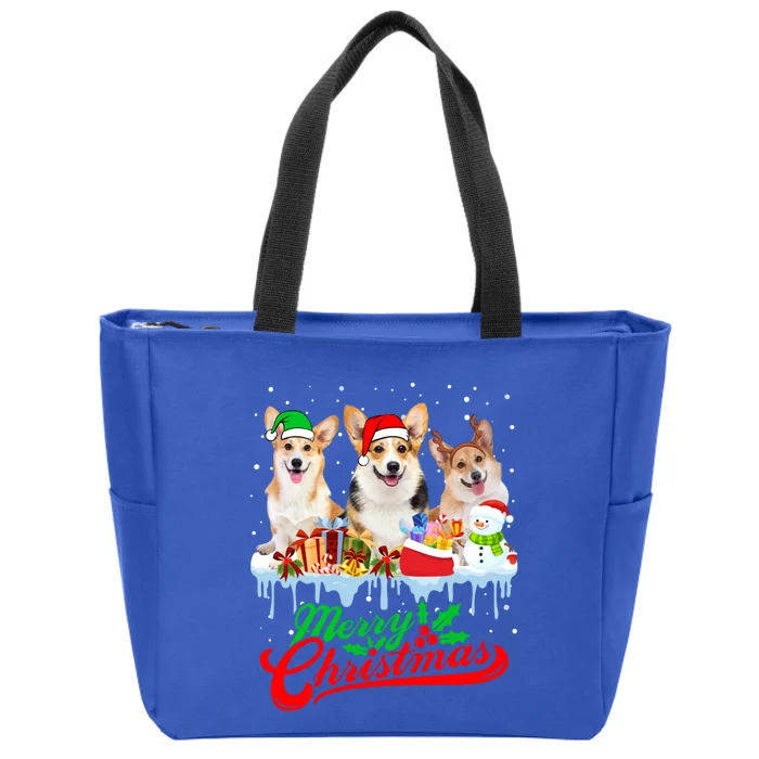 Merry Christmas Corgi Dog Funny Xmas Puppy Lover Gift Zip Tote Bag