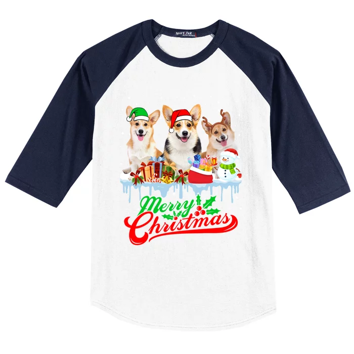 Merry Christmas Corgi Dog Funny Xmas Puppy Lover Gift Baseball Sleeve Shirt