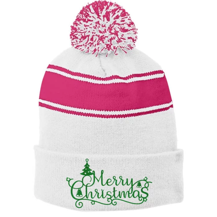 Merry Christmas Cute Gift Stripe Pom Pom Beanie