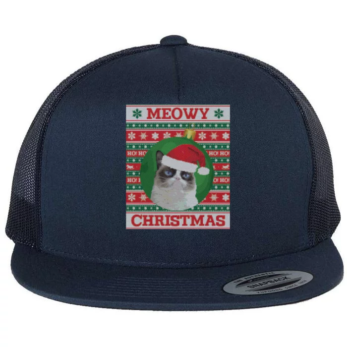 Meowy Christmas Cat Christmas Gift Flat Bill Trucker Hat