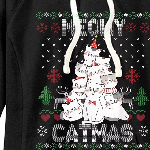 Meowy Catmas Cute Cats Christmas Tree Ugly Sweater For Lover Women's Fleece Hoodie