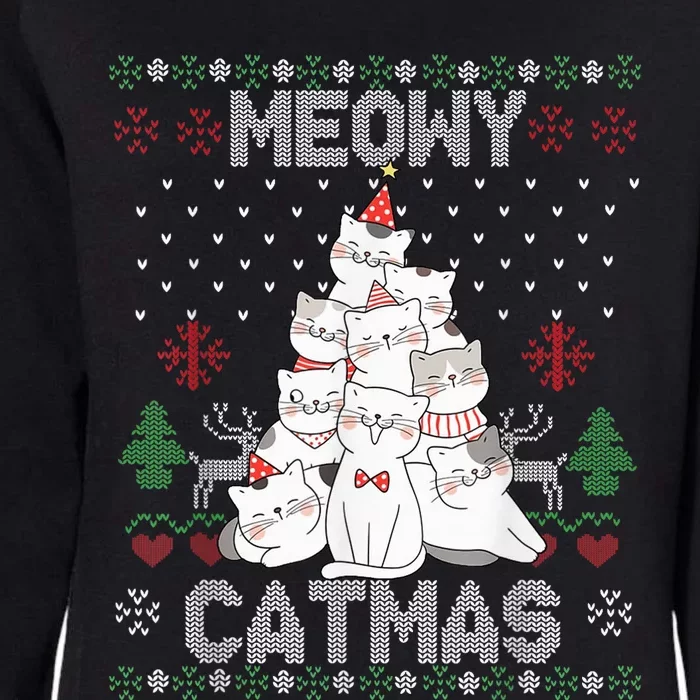 Meowy Catmas Cute Cats Christmas Tree Ugly Sweater For Lover Womens California Wash Sweatshirt