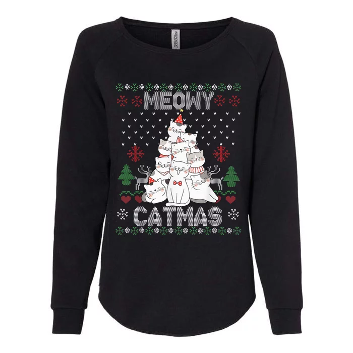 Meowy Catmas Cute Cats Christmas Tree Ugly Sweater For Lover Womens California Wash Sweatshirt