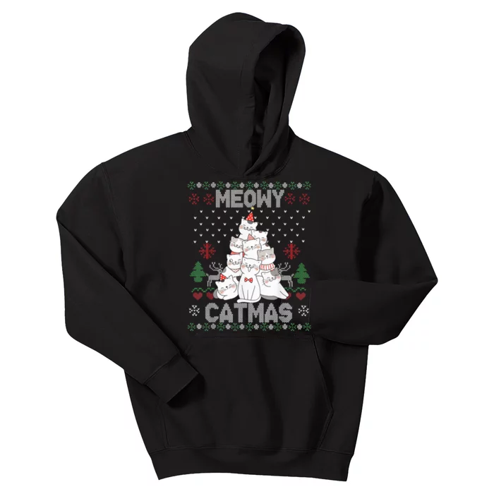 Meowy Catmas Cute Cats Christmas Tree Ugly Sweater For Lover Kids Hoodie