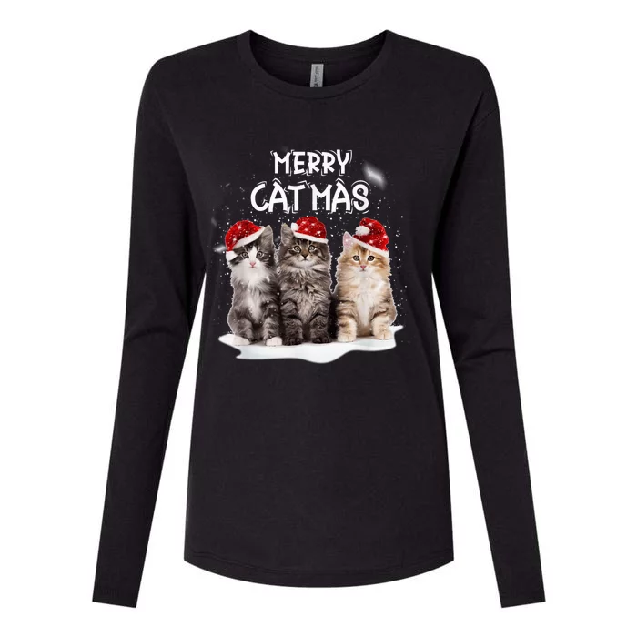 Merry Catmas Christmas Tree Santa Kitten Xmas Cute Cat Mom Womens Cotton Relaxed Long Sleeve T-Shirt