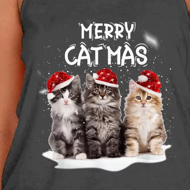 Merry Catmas Christmas Tree Santa Kitten Xmas Cute Cat Mom Women's Knotted Racerback Tank