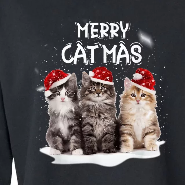 Merry Catmas Christmas Tree Santa Kitten Xmas Cute Cat Mom Cropped Pullover Crew