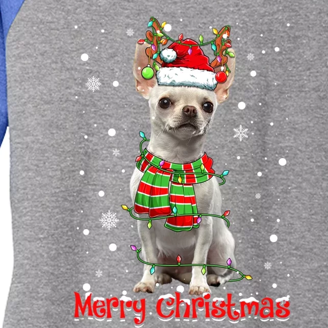 Merry Christmas Cute Chihuahua Dog Xmas Lights Pajama Gift Women's Tri-Blend 3/4-Sleeve Raglan Shirt