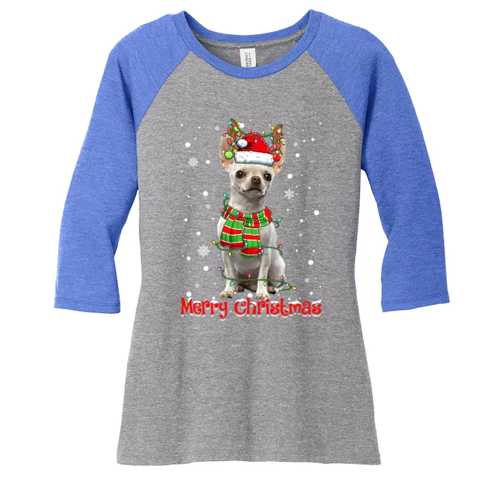 Merry Christmas Cute Chihuahua Dog Xmas Lights Pajama Gift Women's Tri-Blend 3/4-Sleeve Raglan Shirt