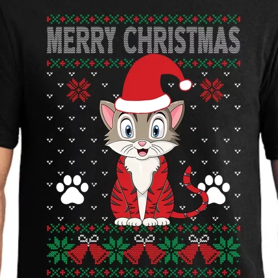 Merry Christmas Cat Ugly Christmas Sweater Gift Pajama Set