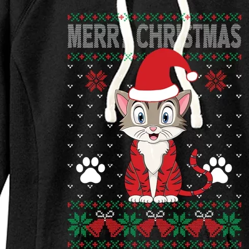 Merry Christmas Cat Ugly Christmas Sweater Gift Women's Fleece Hoodie