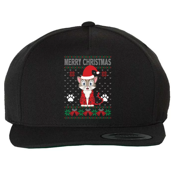 Merry Christmas Cat Ugly Christmas Sweater Gift Wool Snapback Cap