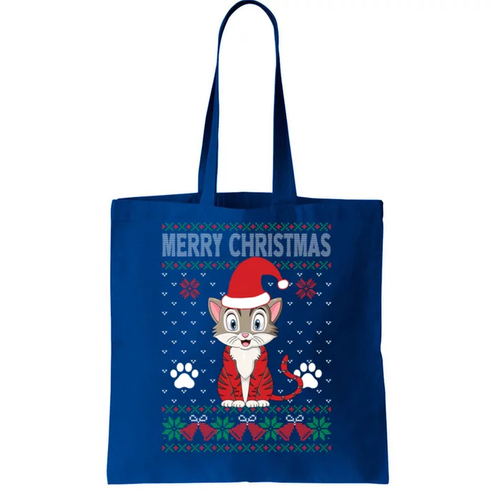 Merry Christmas Cat Ugly Christmas Sweater Gift Tote Bag