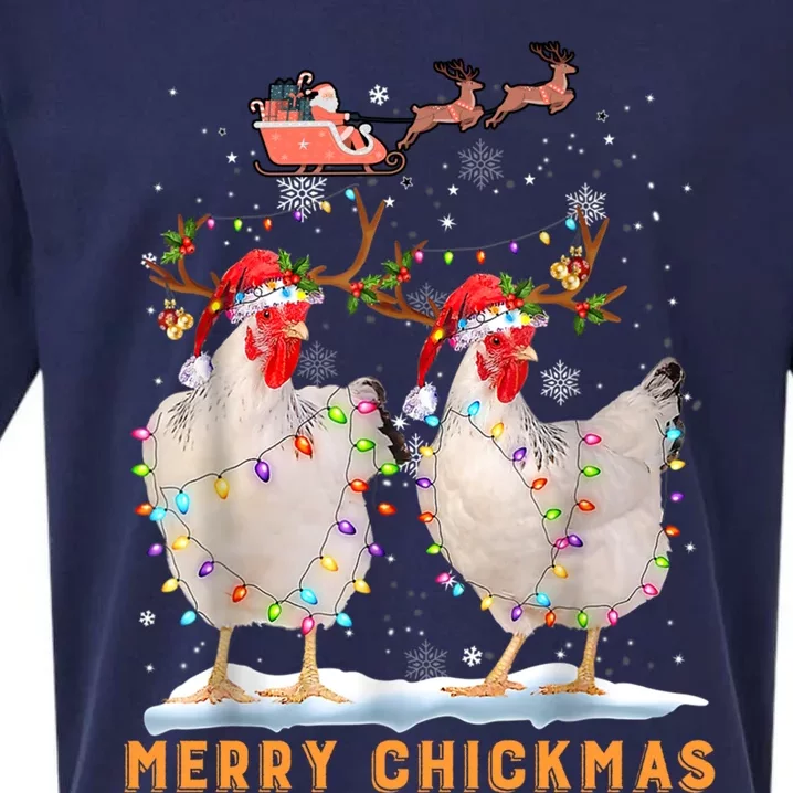 Merry Chickmas Chicken Christmas Ornat Lights Santa Hat Funny Gift Sueded Cloud Jersey T-Shirt