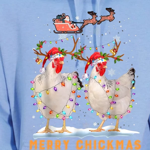 Merry Chickmas Chicken Christmas Ornat Lights Santa Hat Funny Gift Unisex Surf Hoodie