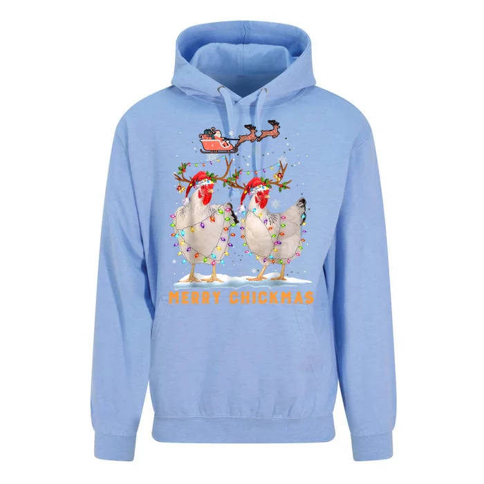 Merry Chickmas Chicken Christmas Ornat Lights Santa Hat Funny Gift Unisex Surf Hoodie