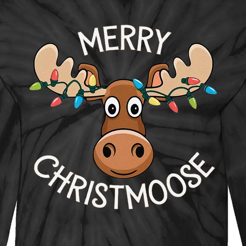 Merry Christmoose Christmas Moose Xmas Lover Holiday Lights Tie-Dye Long Sleeve Shirt