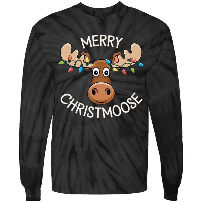 Merry Christmoose Christmas Moose Xmas Lover Holiday Lights Tie-Dye Long Sleeve Shirt