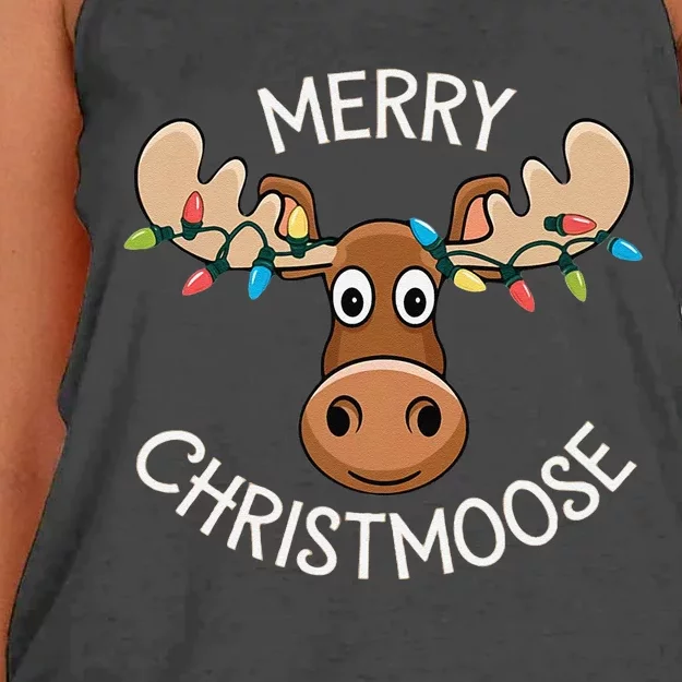 Merry Christmoose Christmas Moose Xmas Lover Holiday Lights Women's Knotted Racerback Tank