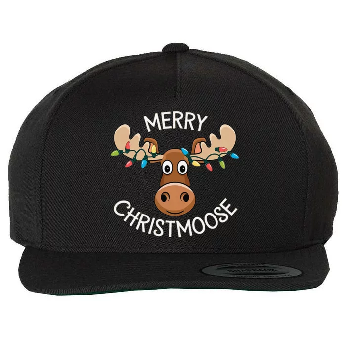 Merry Christmoose Christmas Moose Xmas Lover Holiday Lights Wool Snapback Cap