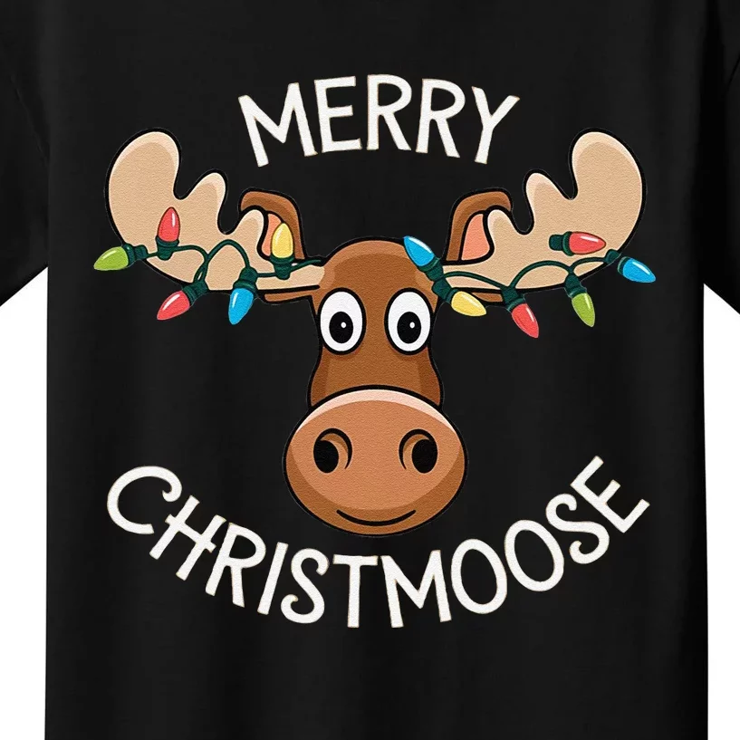 Merry Christmoose Christmas Moose Xmas Lover Holiday Lights Kids T-Shirt