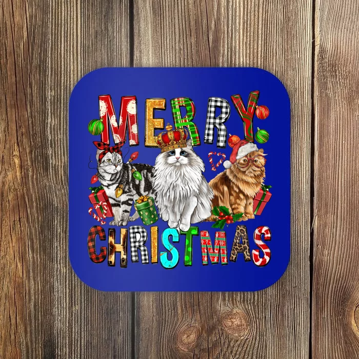 Merry Christmas Cat Santa Hat Pajamas Christmas Cat Lover Great Gift Coaster